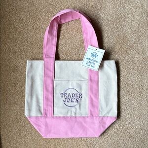 Trader Joe’s mini pastel Pink & purple Canvas Tote Bag nwt 2026